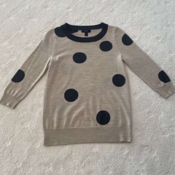 J Crew Tan & Gray Polka Dot Crewneck Sweater – SZ XS - Picture 3 of 5